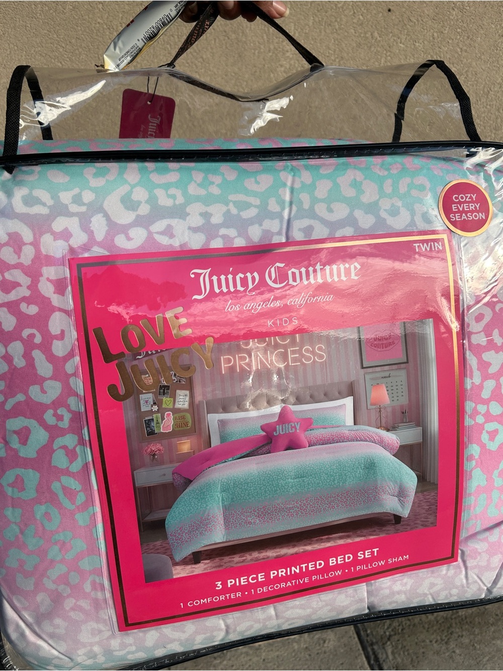 Juicy Couture Twin Comforter Set in Pink and Aqua Animal Print